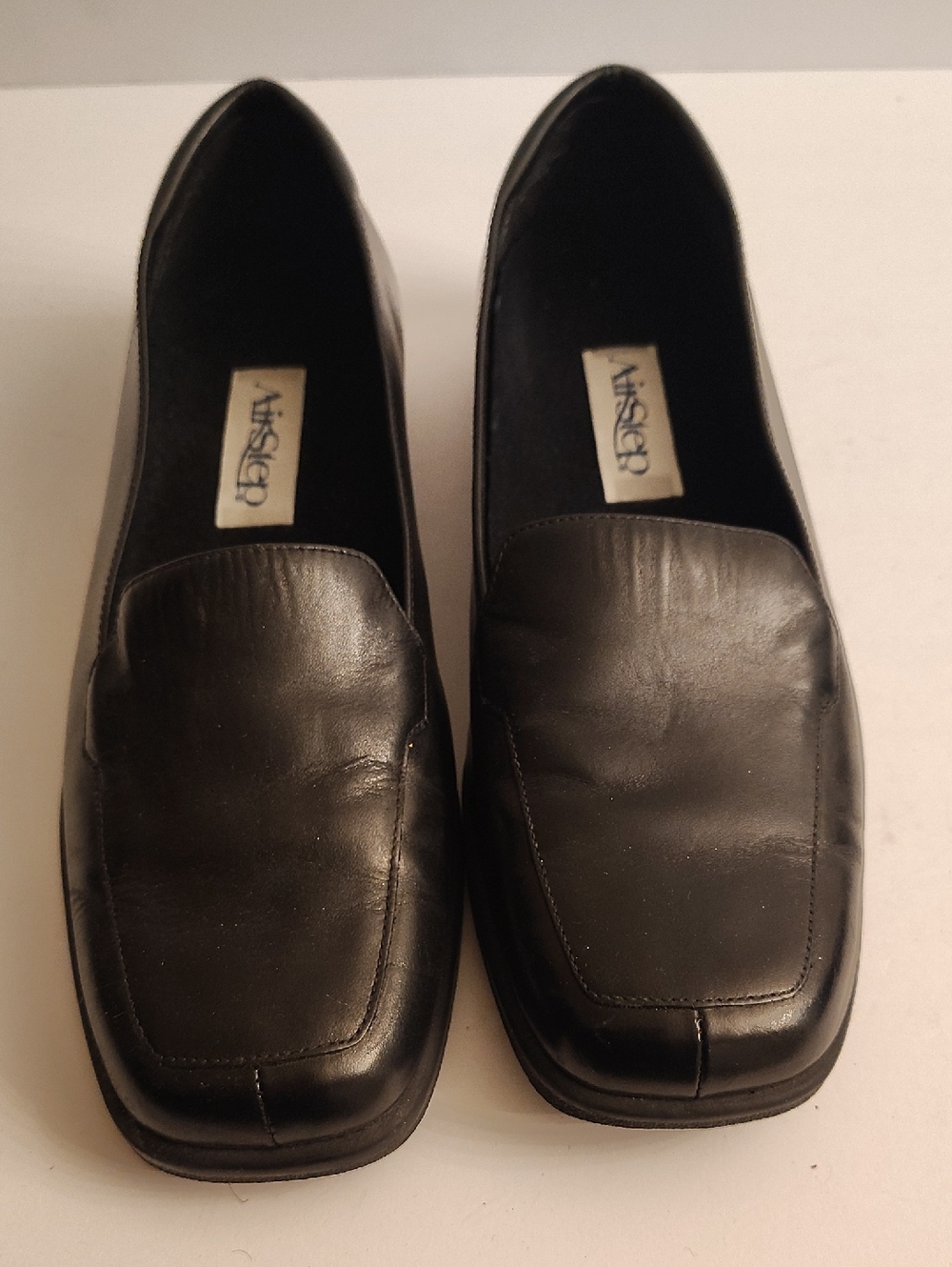 AirStep Women's Black Leather Square-Toe Slip-On Loafers GY1D X